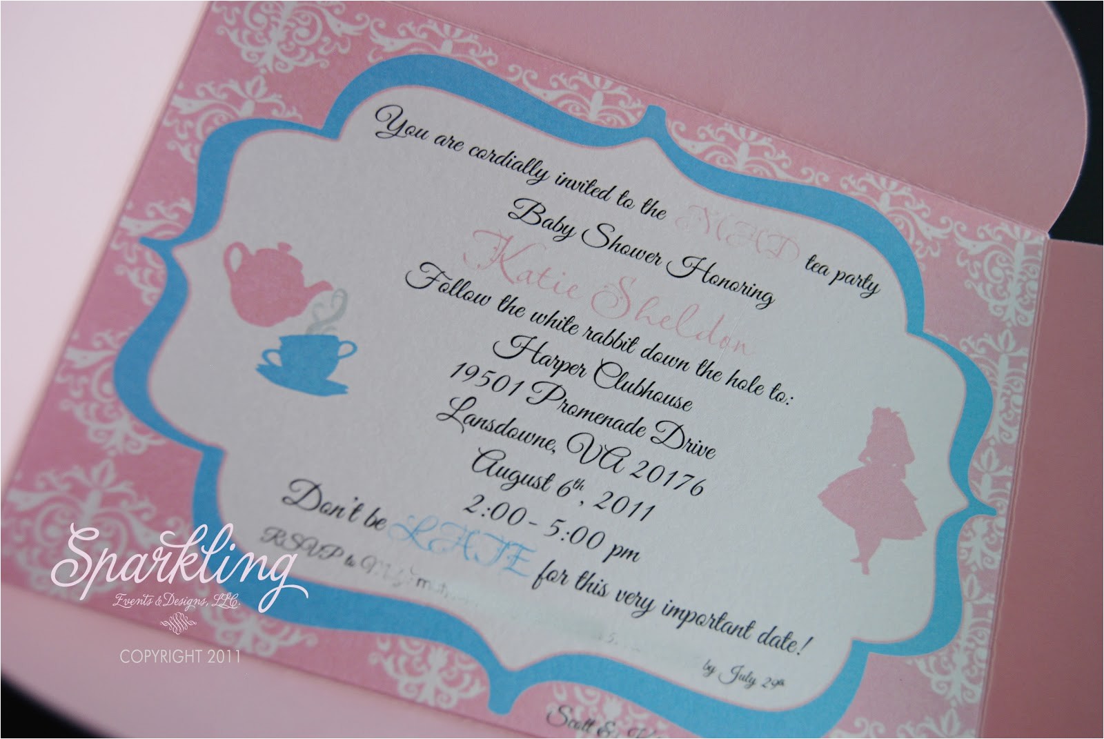 Alice and Wonderland Baby Shower Invitations Alice In Wonderland Invitations Sparkling events & Designs