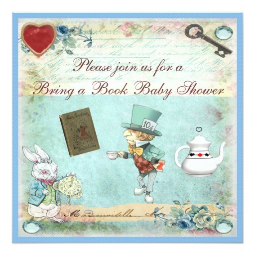 Alice and Wonderland Baby Shower Invitations Bring A Book Alice In Wonderland Baby Shower Invitation