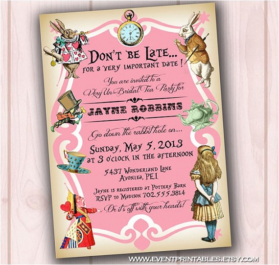 Alice In Wonderland Bridal Shower Invitation Template 5 Best Of Alice In Wonderland Invitations Printable