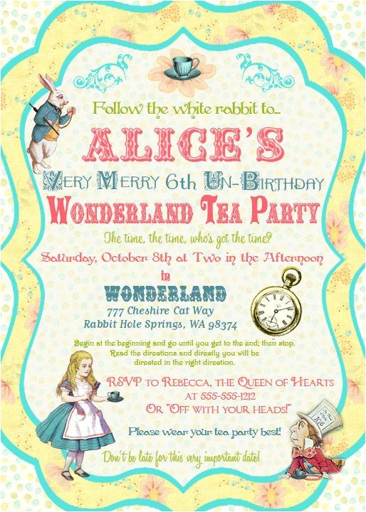 Alice In Wonderland Tea Party Invitation Ideas Alice In Wonderland Invitation Vintage Birthday Tea