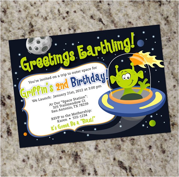 Alien Birthday Invitations Alien Birthday Party Invitations Space Alien Outer Space