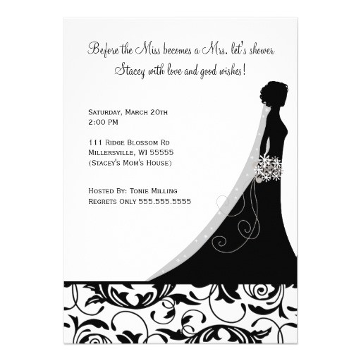 All White Bridal Shower Invitations Bridal Shower Invitations In Black & White Damask 5" X 7