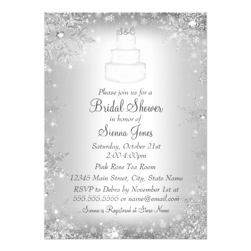 All White Bridal Shower Invitations Monogram Wedding Cake Silver Bridal Shower Invite