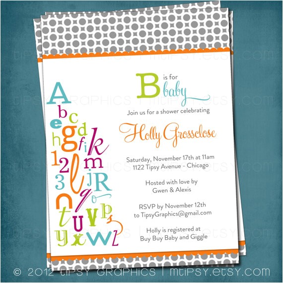 Alphabet Baby Shower Invitations Alphabet Baby Shower Invitation Abc Library Invite Bring A