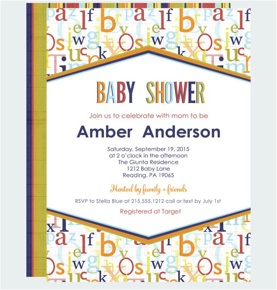 Alphabet Baby Shower Invitations Colorful Alphabet Neutral Baby Shower by Papercleverparty