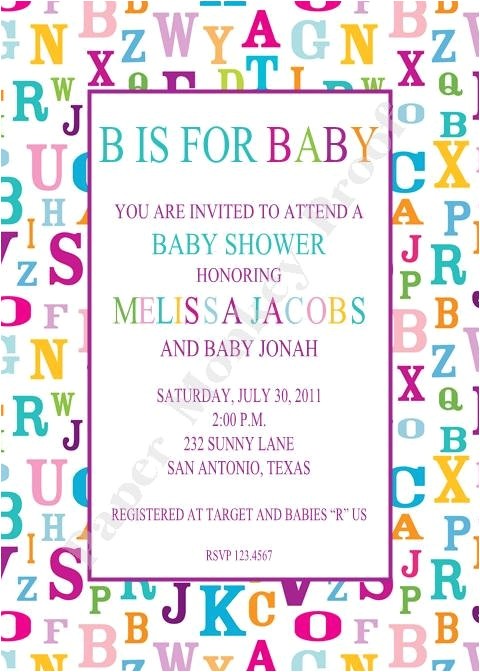 Alphabet Baby Shower Invitations Custom Printed Alphabet Baby Shower Invitations 1 00