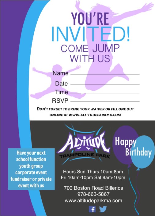 Altitude Trampoline Park Birthday Party Invitations Trampoline Birthday Parties at Altitude Altitude