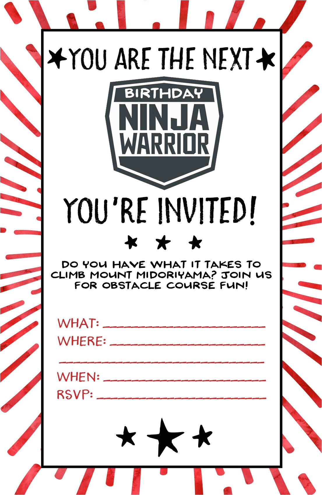 American Ninja Warrior Birthday Invitation Template American Ninja Warrior Birthday Party Wit Wandermn