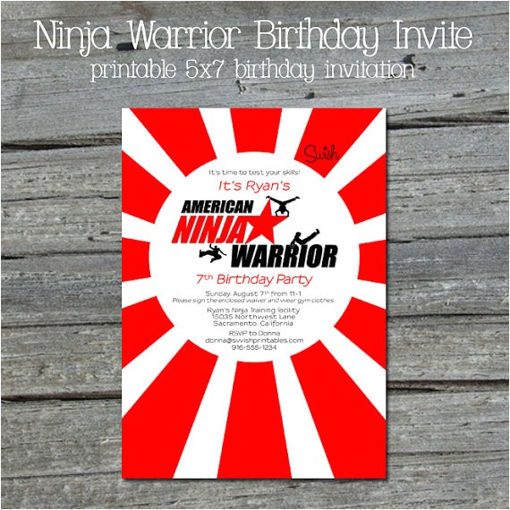 American Ninja Warrior Birthday Invitation Template American Ninja Warrior Digital Birthday by Swishprintables