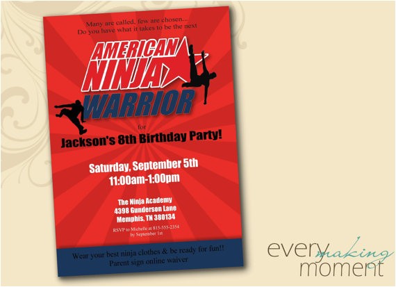 American Ninja Warrior Birthday Invitation Template American Ninja Warrior Invitation Ninja Birthday Invitation