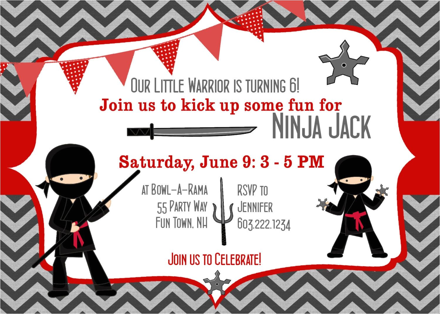 American Ninja Warrior Birthday Invitation Template Ninja Warrior Birthday Party Invitation by