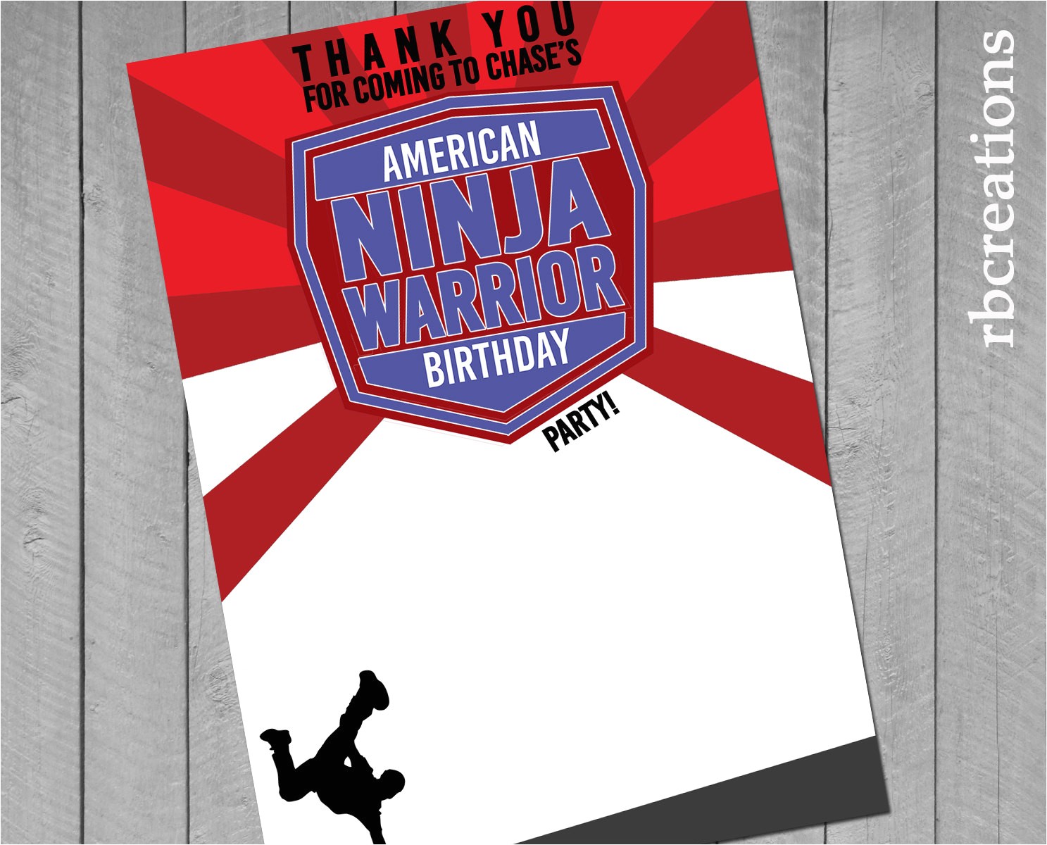 American Ninja Warrior Birthday Invitation Template Ninja Warrior Party Ninja Warrior Thank You Anw Birthday