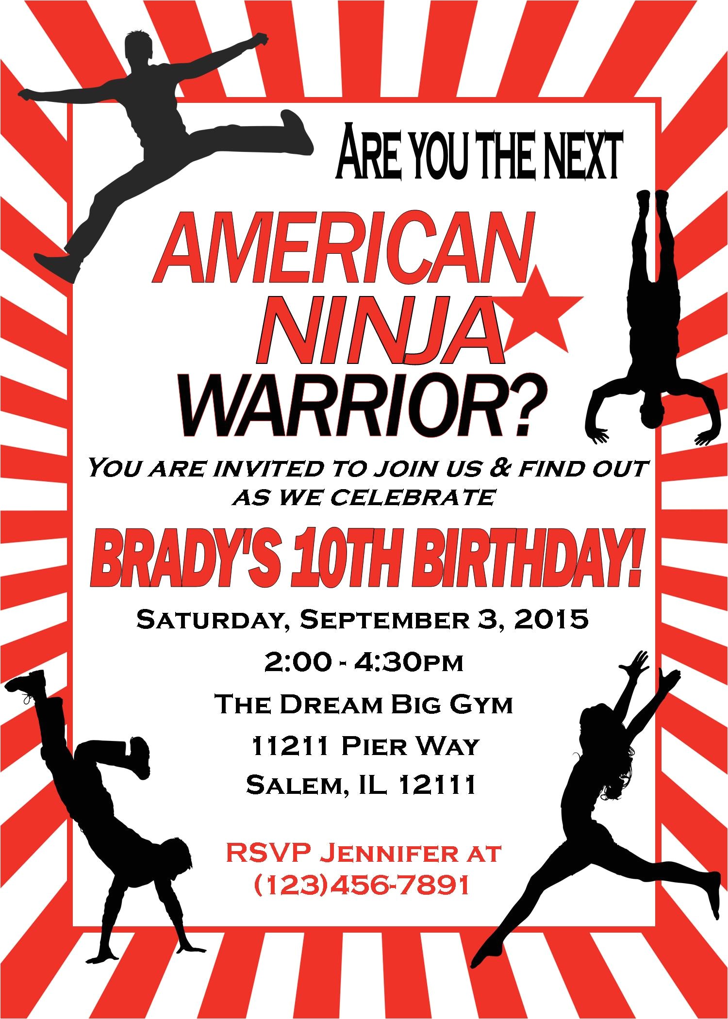 American Ninja Warrior Birthday Invitations American Ninja Warrior Birthday Invitation