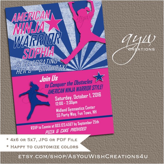 American Ninja Warrior Birthday Invitations American Ninja Warrior Inspired Birthday Invitation Any