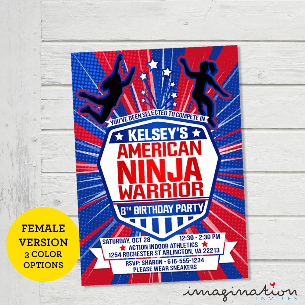 American Ninja Warrior Birthday Invitations Free American Ninja Warrior Girls Invitation Anw Invite American Ninja Warrior Birthday Invitations Free American Ninja Warrior Girls Invitation Anw Invite