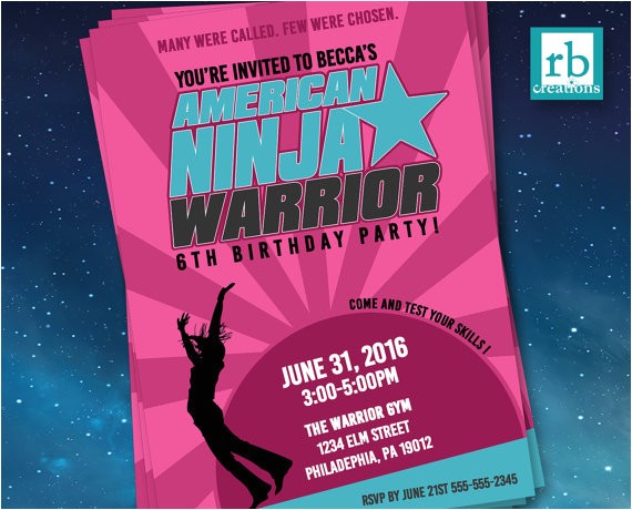 American Ninja Warrior Birthday Invitations Girl American Ninja Warrior Invitations American Ninja