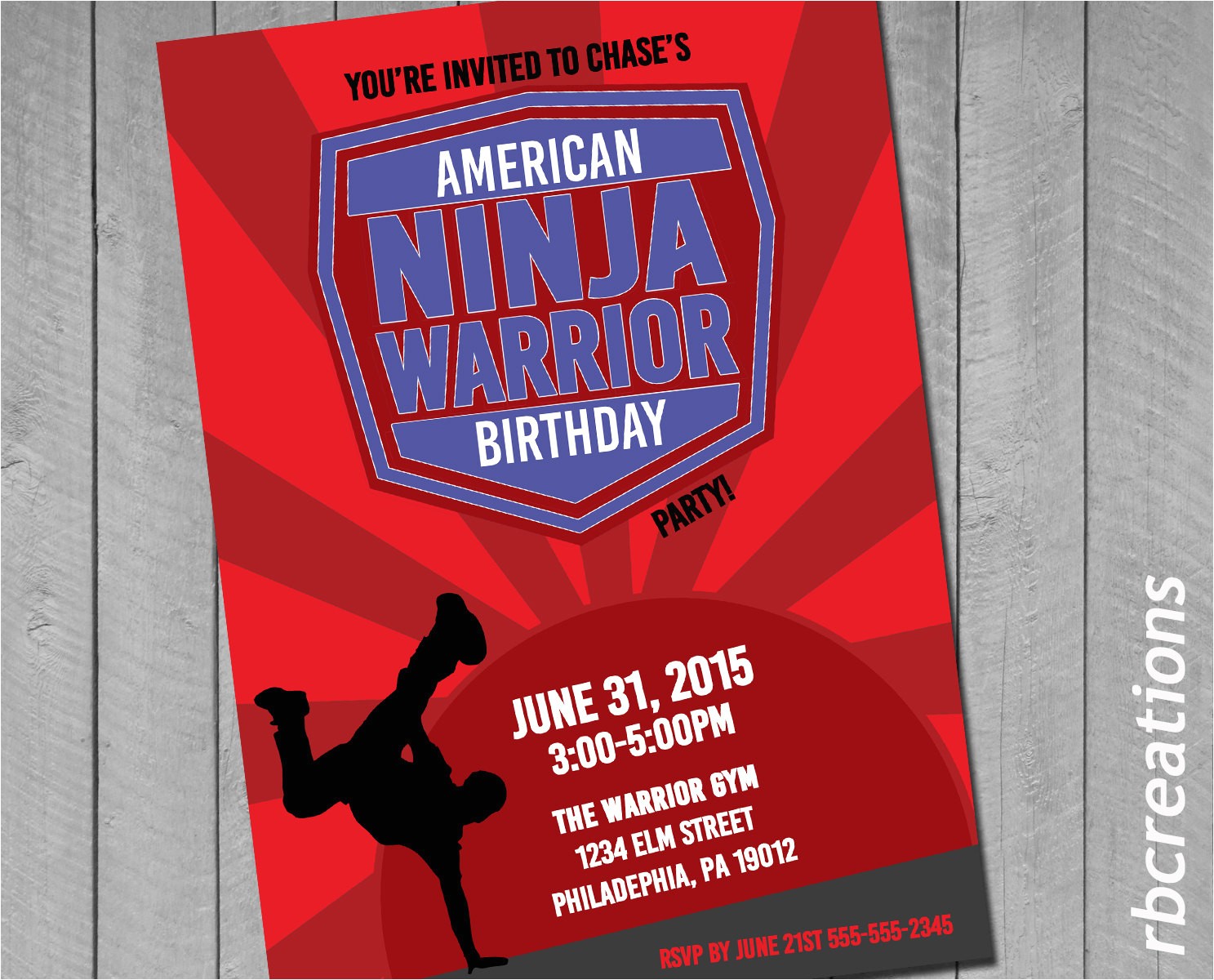 American Ninja Warrior Birthday Invitations Ninja Warrior Invitations Ninja Warrior Party Anw