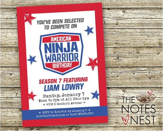 American Ninja Warrior Birthday Party Invitations American Ninja Warrior Birthday Invitation Custom Printable