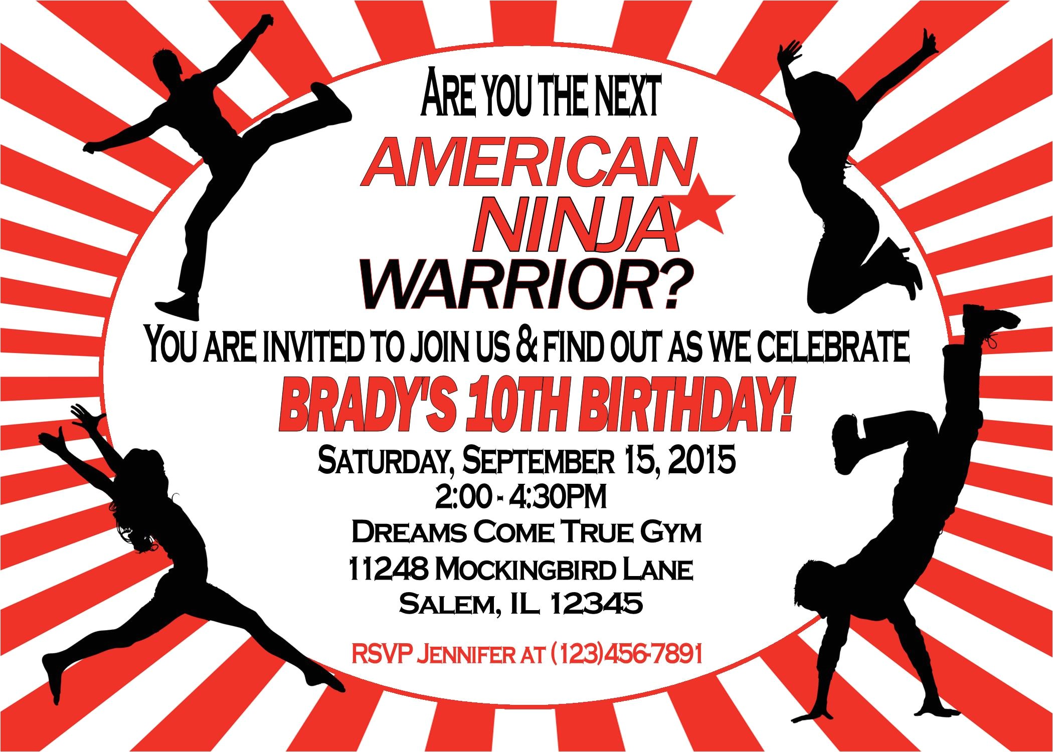 American Ninja Warrior Birthday Party Invitations American Ninja Warrior Invitation