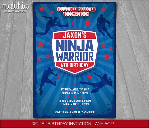 American Ninja Warrior Birthday Party Invitations Ninja Warrior Invitation American Ninja Warrior Invite