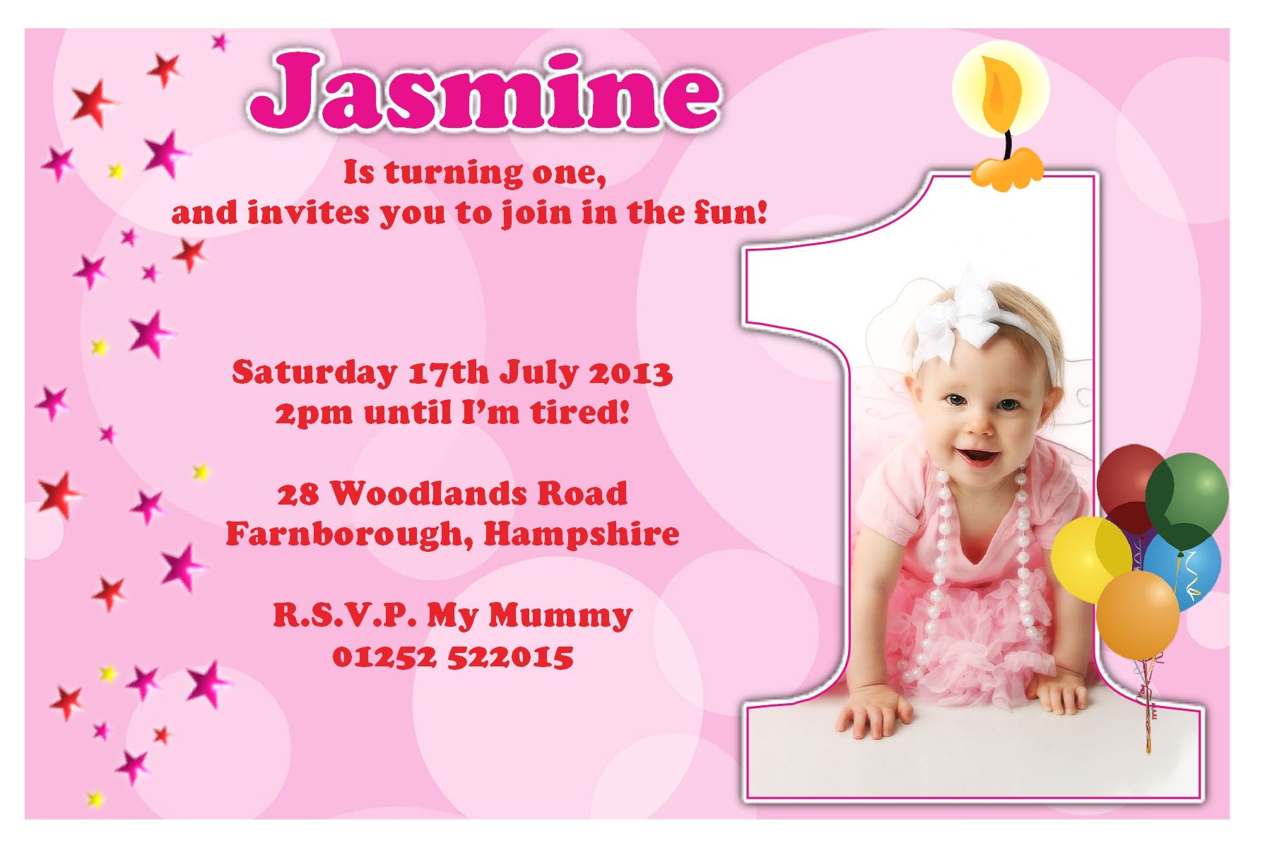 An Invitation Card for A Birthday Party 1st Birthday Invitations Girl Free Template Baby Girl S