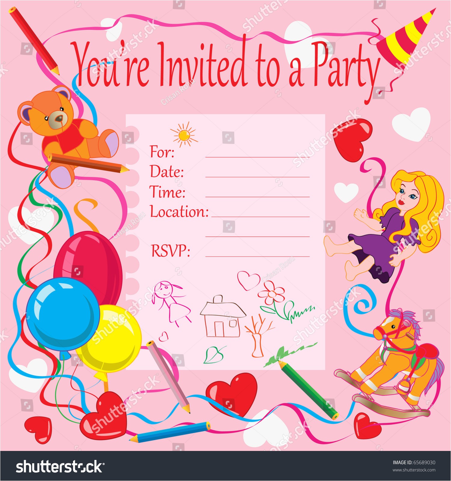 An Invitation Card for A Birthday Party Vector Illustration Birthday Party Invitation Kids Stock