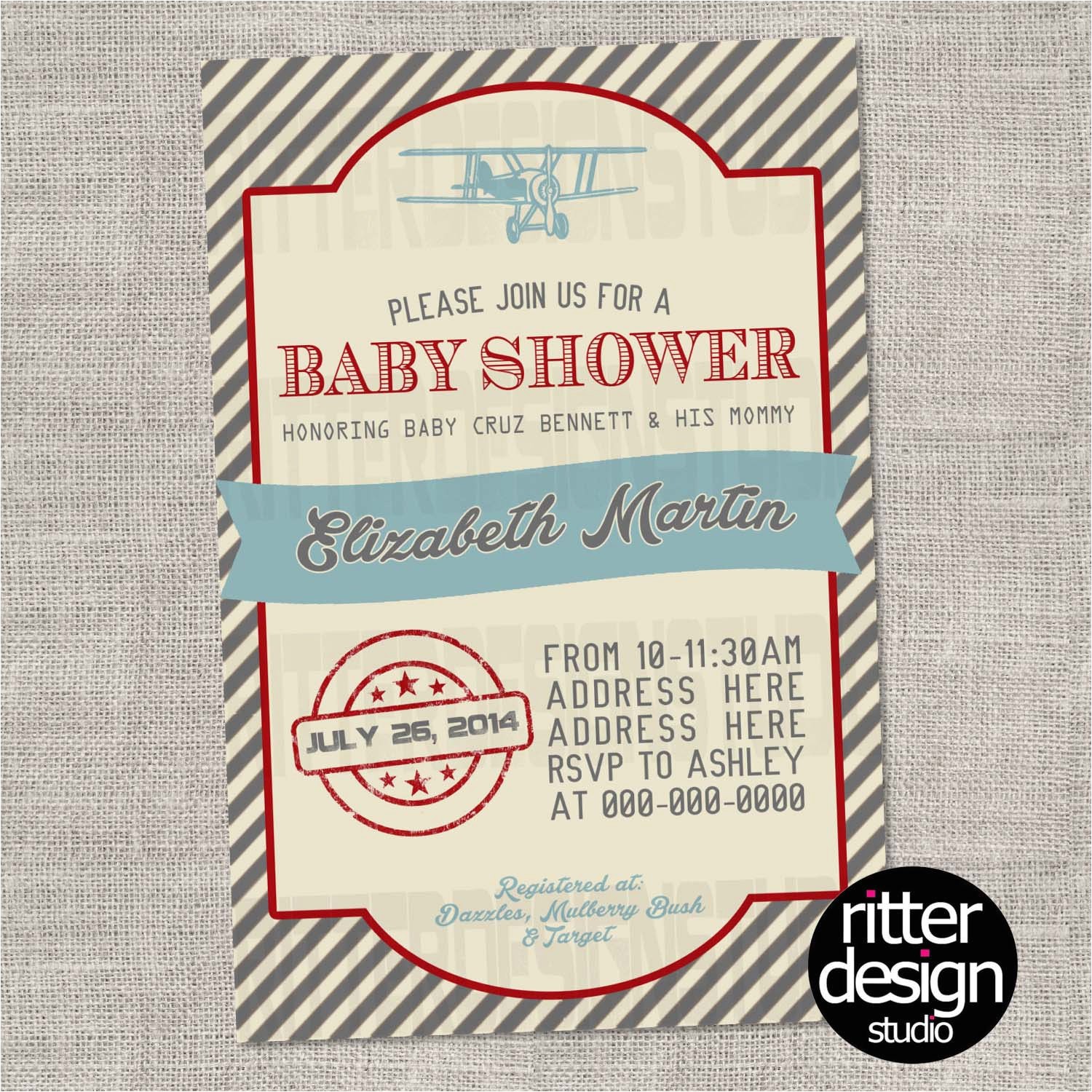 Antique Airplane Baby Shower Invitations Old Vintage Airplane Baby Shower Invitation by