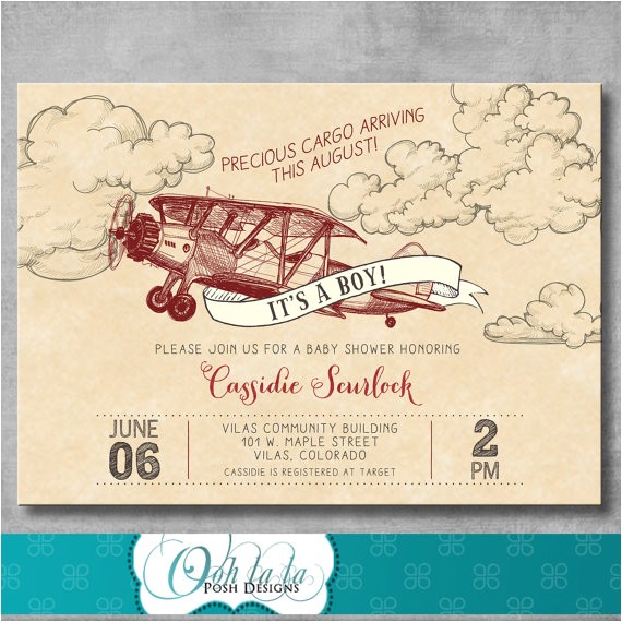 Antique Airplane Baby Shower Invitations Vintage Airplane Baby Shower Invitation Baby Boy Shower