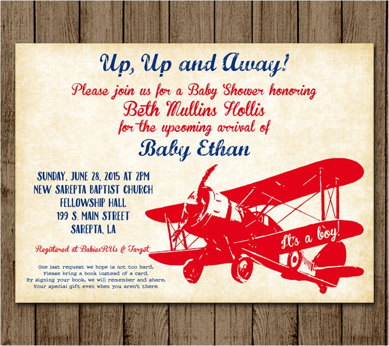 Antique Airplane Baby Shower Invitations Vintage Airplane Customized Baby Shower Invitation Plane Up Up