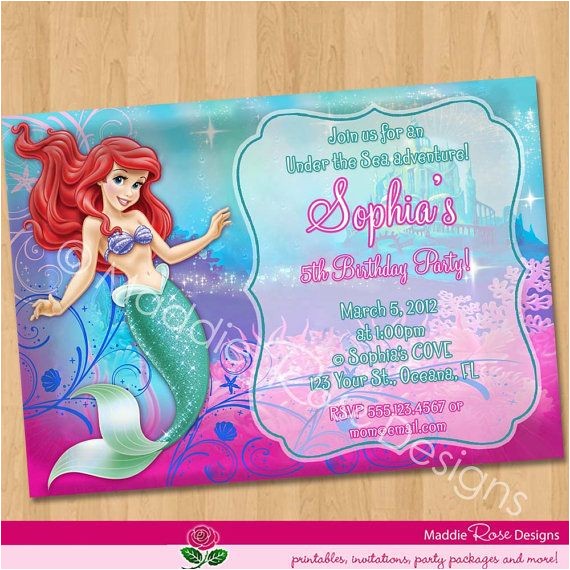 Ariel Birthday Invitations Printable Ariel Invitation Little Mermaid Invitation Ariel
