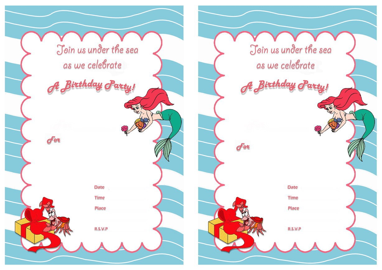 Ariel Birthday Invitations Printable Little Mermaid Birthday Invitations – Birthday Printable