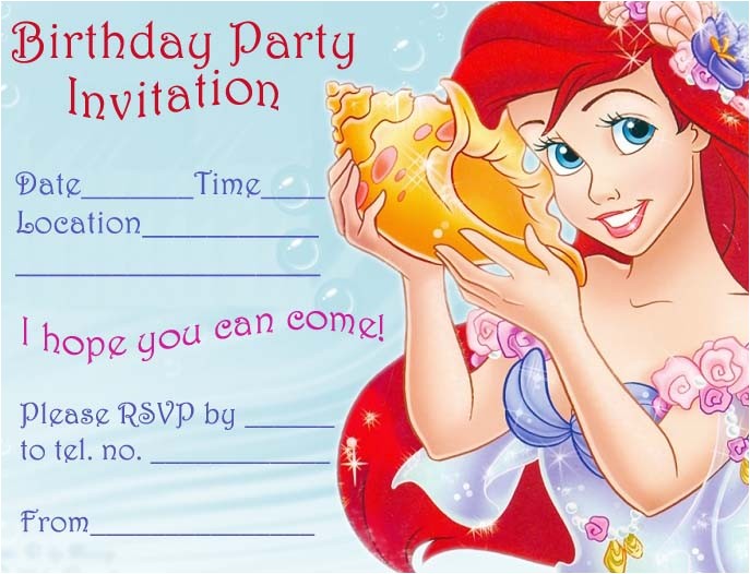 Ariel Birthday Party Invitations Printable Princess Coloring Pages