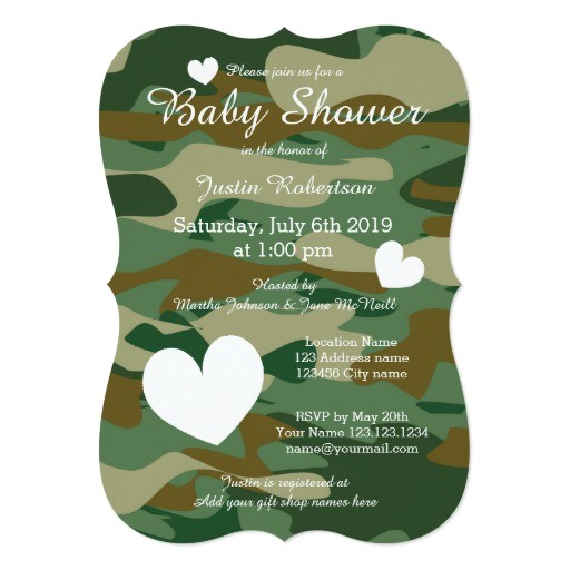 Army Camo Baby Shower Invitations Army Camo Baby Shower Invitations with Cute Hearts