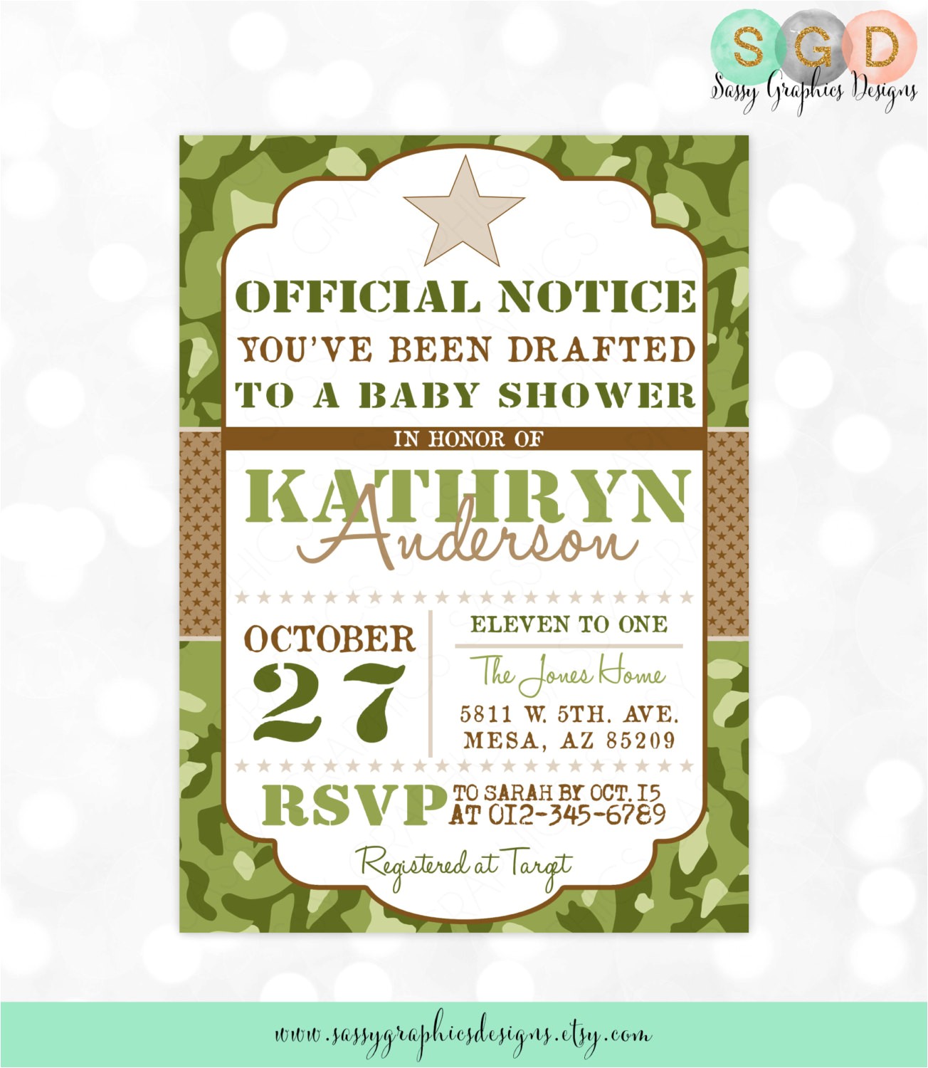 Army themed Baby Shower Invitations Camo Boy Baby Shower Invite Military Baby Shower Invitation