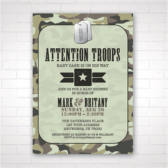 Army themed Baby Shower Invitations Diy Army themed Baby Shower Invitation
