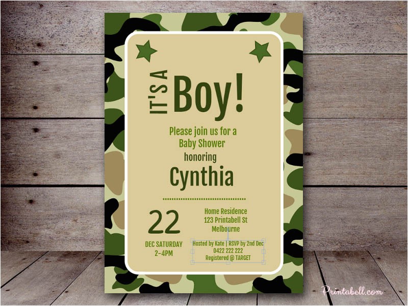 Army themed Baby Shower Invitations Editable Birthday Invitations – Printabell • Create
