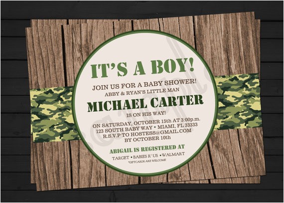 Army themed Baby Shower Invitations Items Similar to Rustic Camo Army themed Birthday or Baby