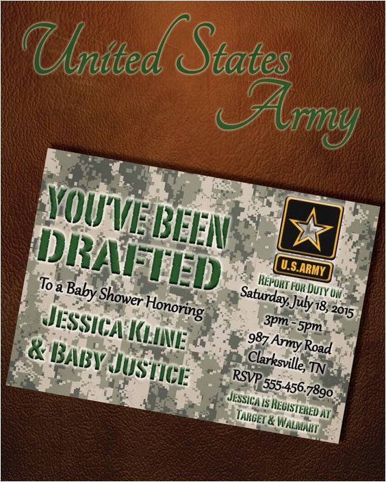 Army themed Baby Shower Invitations Military Baby Showers Us Military and Digital Invitations