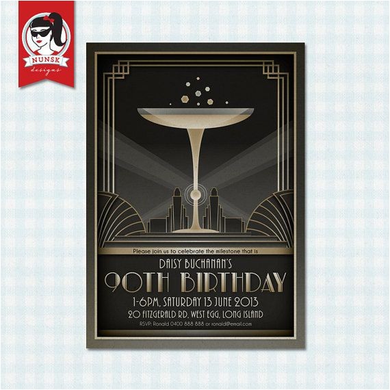 Art Deco Birthday Party Invitations 90th Birthday Party Invitations 20s Art Deco Gatsby