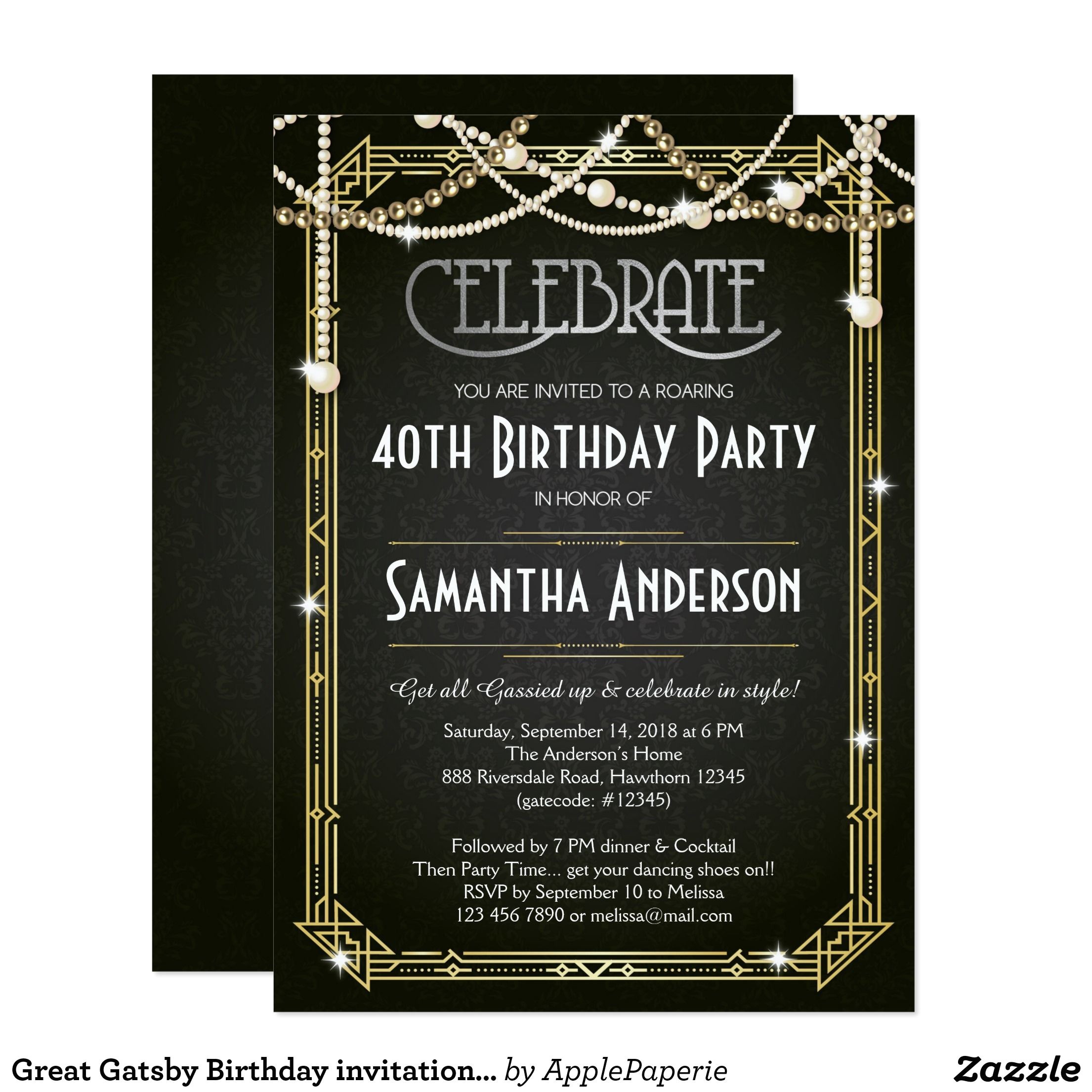 Art Deco Birthday Party Invitations Great Gatsby Birthday Invitation Art Deco Invite