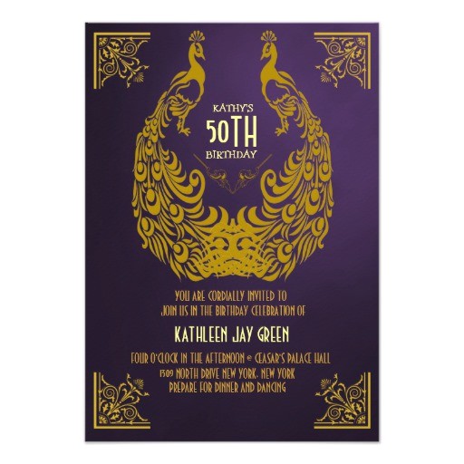 Art Deco Birthday Party Invitations Peacock 1920s Art Deco 50th Birthday Invitation Zazzle