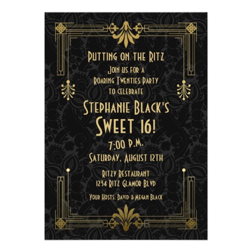 Art Deco Birthday Party Invitations Sweet 16 Birthday Invitation Roaring 20s Art Deco Zazzle