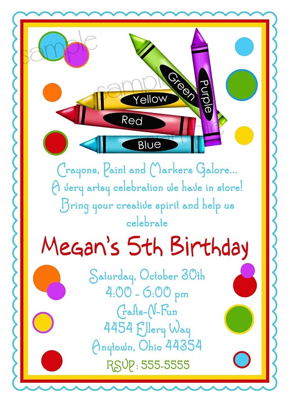 Art themed Birthday Party Invitation Wording Items Similar to Art Party Invitations Crayon Invitations