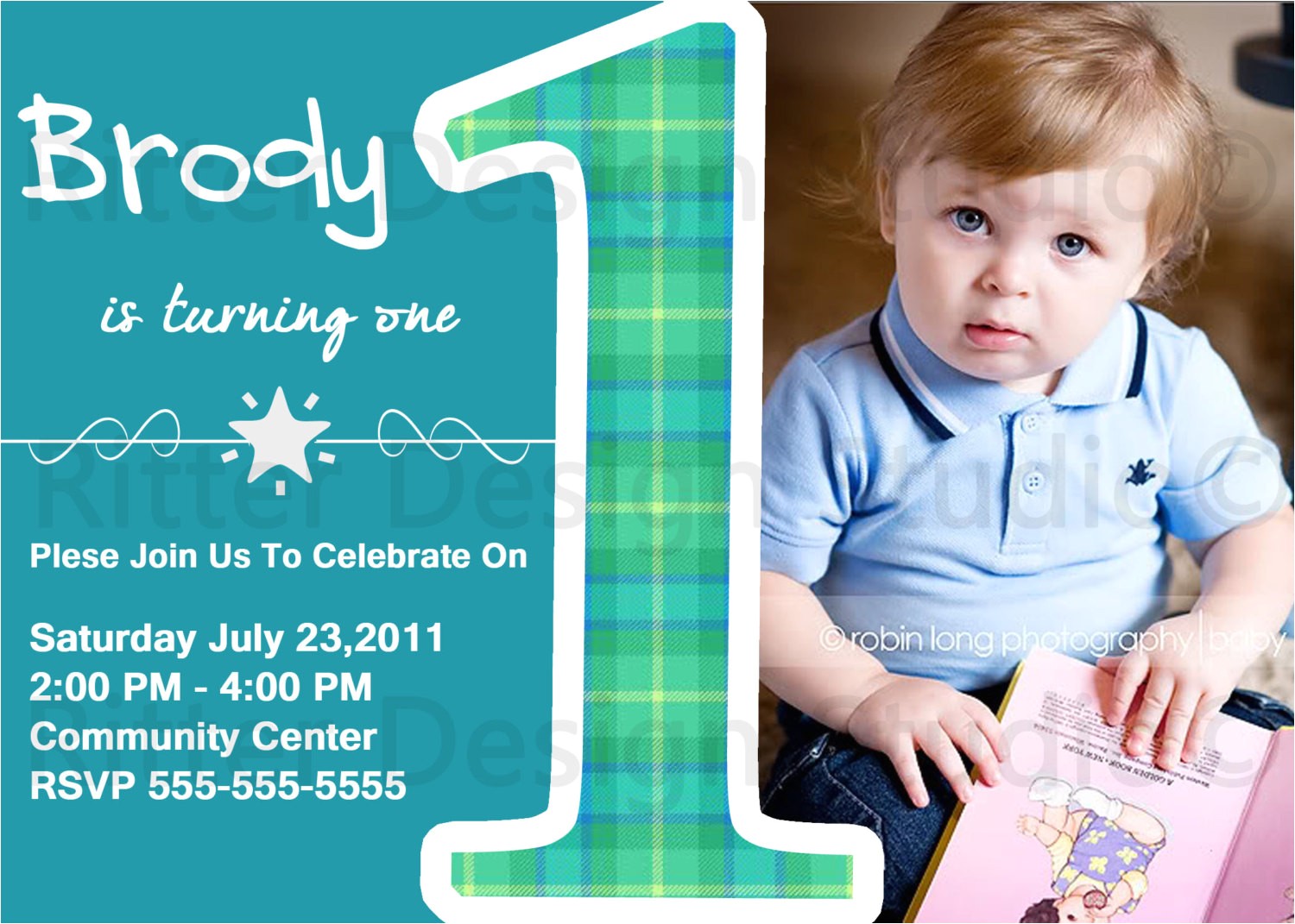 Baby Boy 1st Birthday Party Invitations Baby Boy First Birthday Party Invitation by Ritterdesignstudio