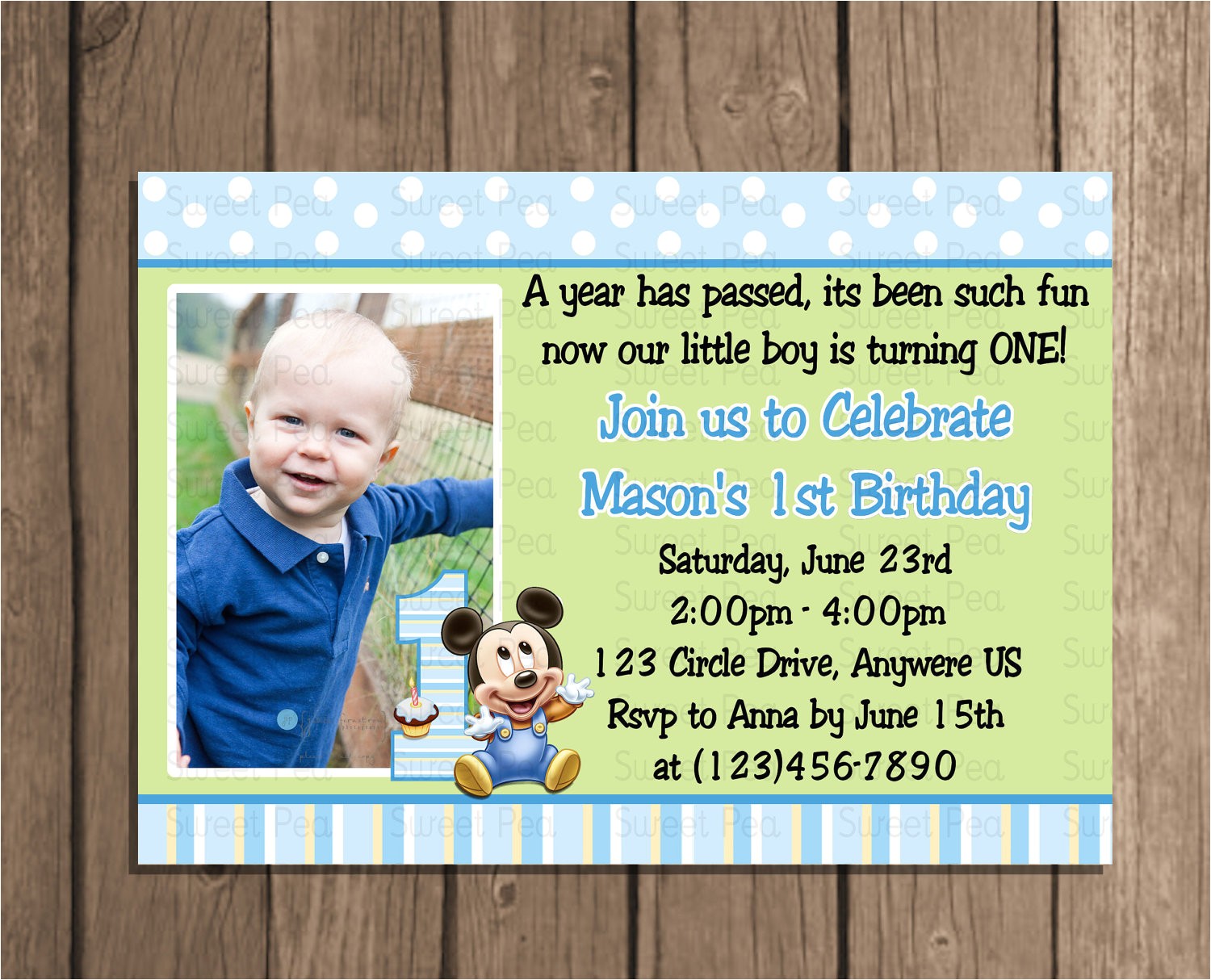 Baby Boy 1st Birthday Party Invitations Baby Mickey Mouse Boy 1st First Birthday by Periwinklepapery