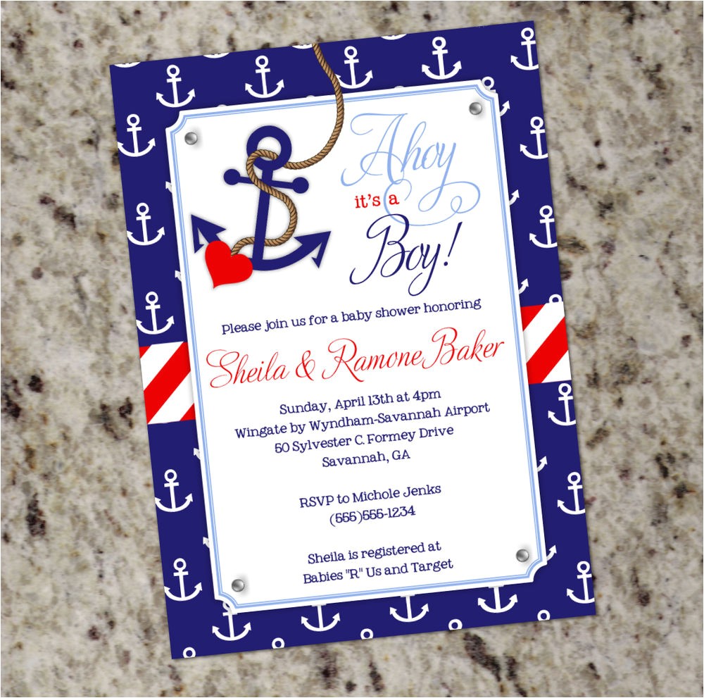 Baby Boy Shower Invitations Nautical theme Ahoy It S A Boy Nautical themed Baby Shower Invitations