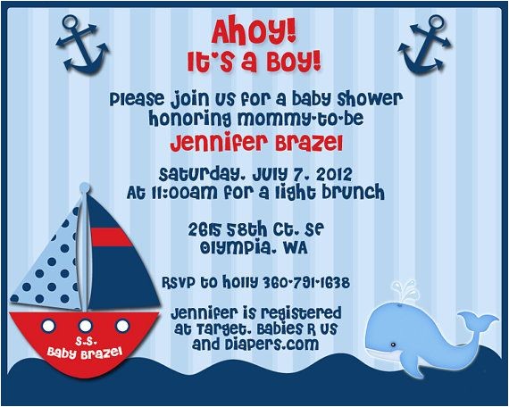 Baby Boy Shower Invitations Nautical theme Ahoy Its A Boy Nautical theme Baby Shower Invitations for