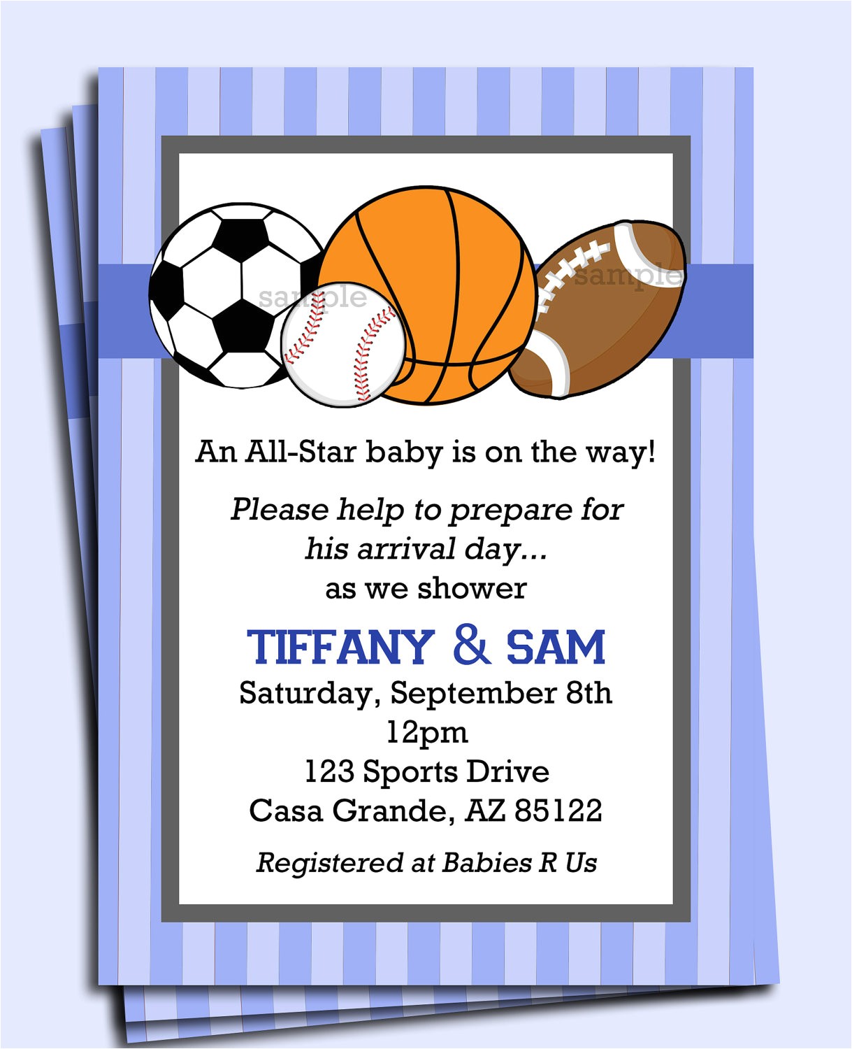 Baby Boy Shower Invitations Sports theme All Star Sports Invitation Printable or Printed with Free