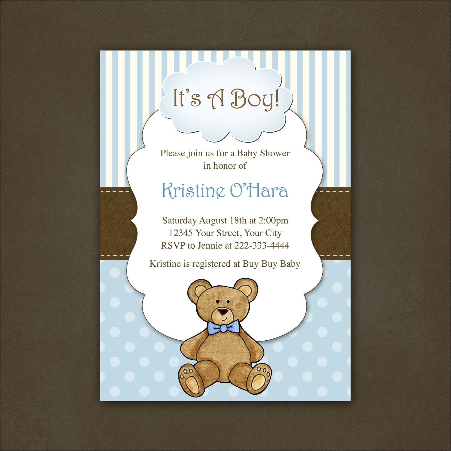 Baby Boy Shower Invitations with Teddy Bears Boy Teddy Bear Baby Shower Invitation Printable File $12