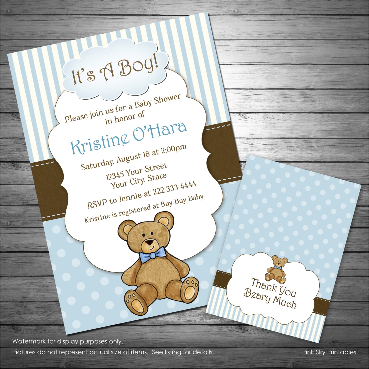 Baby Boy Shower Invitations with Teddy Bears Boy Teddy Bear Baby Shower Invitation Teddy Bear Thank You